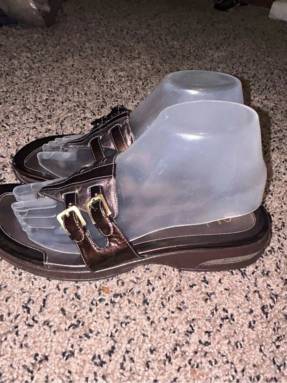 Cole Haan Air Melisa metallic bronze leather buckle thong wedge sandals 8.5